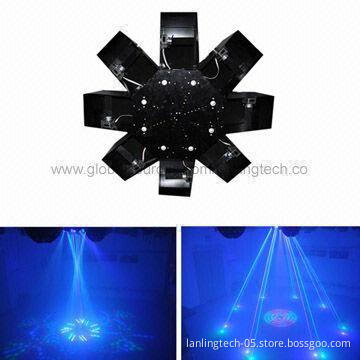 54W 8-claw + 1 Center RGBYW LED Light, 8 x 50mW Green and 8 x 300mW Blue Fat-beam Lasers